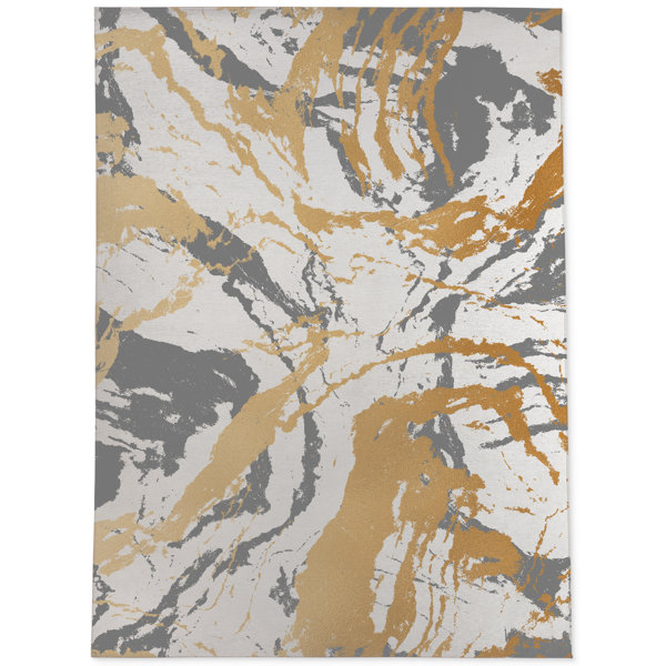 Orren Ellis Khufu Machine Woven / Power Loomed Performance White/Gray/Gold Rug Wayfair